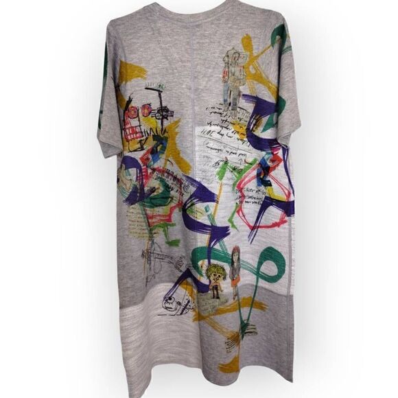 Inoah Womens Tee Dress Sz Large Grey VNeck T-shirt Artwork Painting Short Sleeve - Picture 2 of 13
